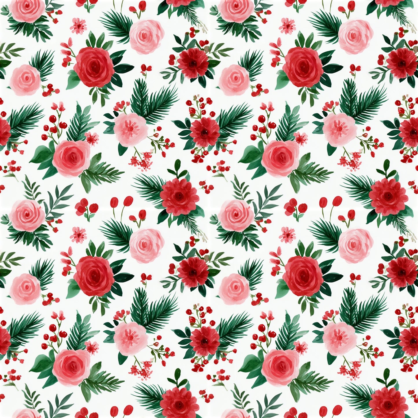 Festive Christmas Floral Digital Seamless Pattern