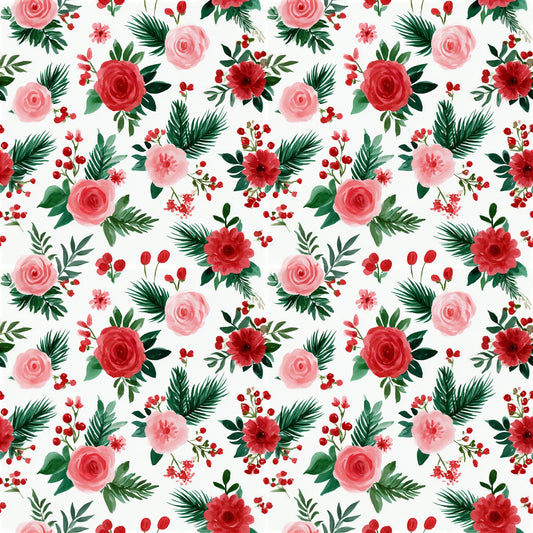 Festive Christmas Floral Digital Seamless Pattern