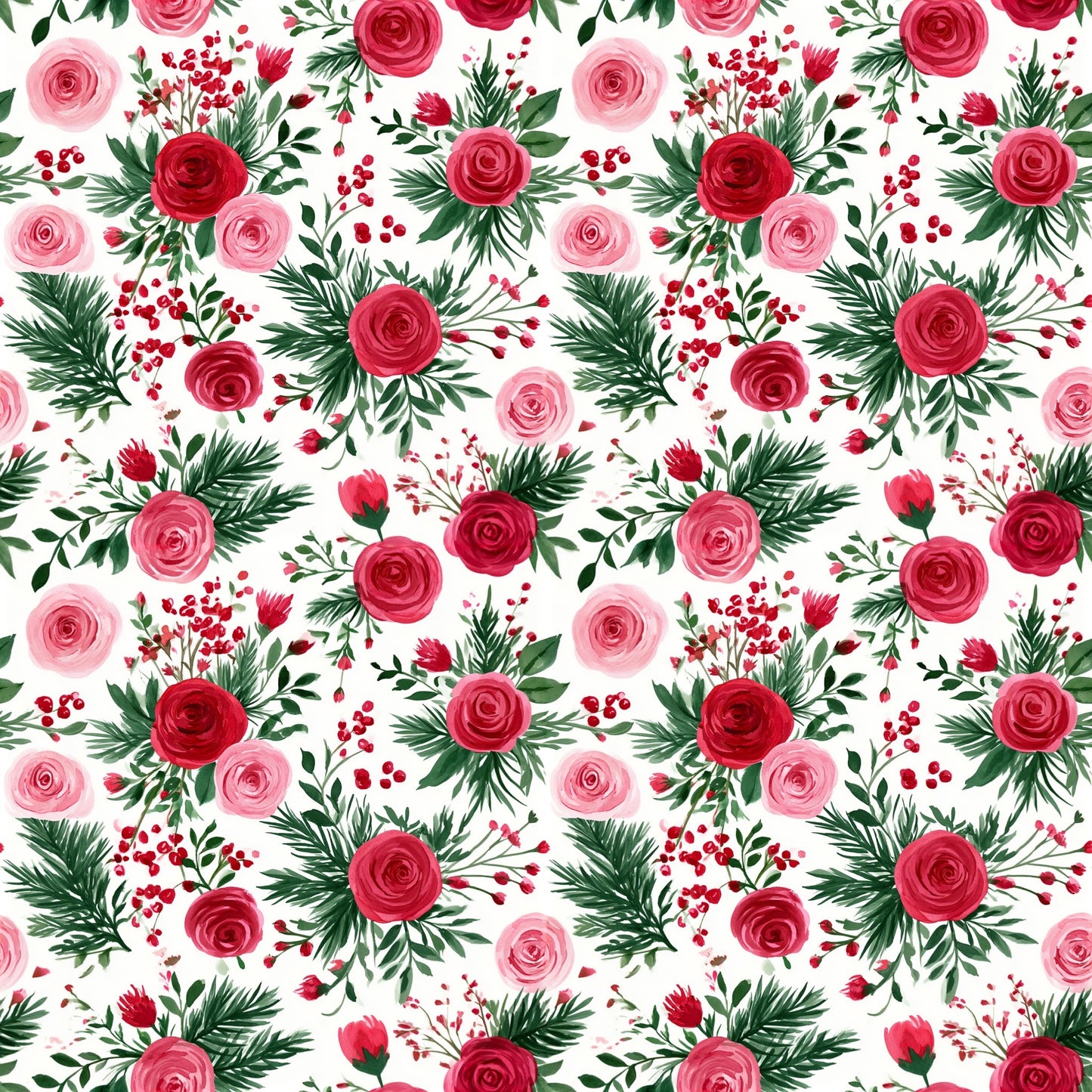 Festive Christmas Floral Digital Seamless Pattern