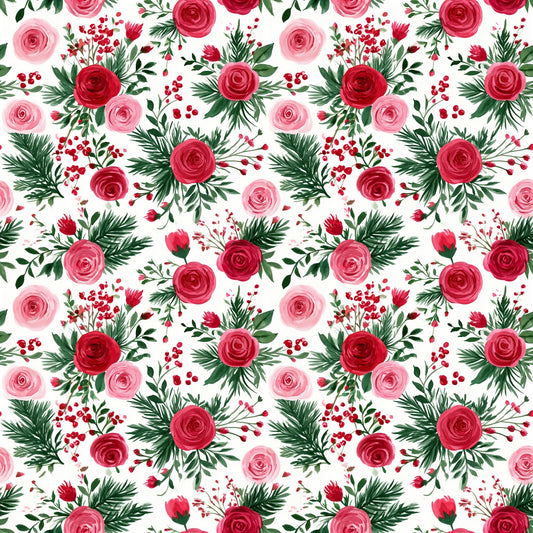Festive Christmas Floral Digital Seamless Pattern