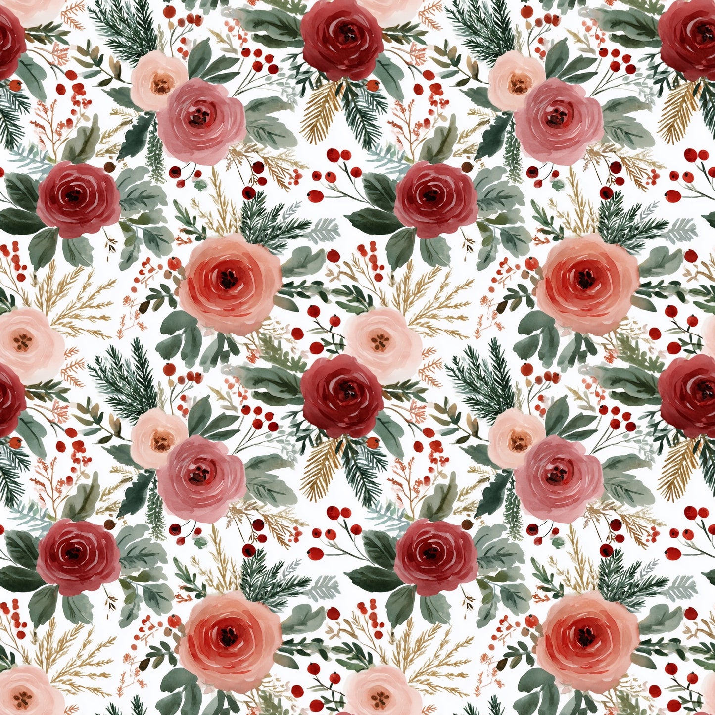 Festive Christmas Floral Digital Seamless Pattern