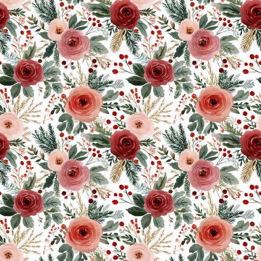 Festive Christmas Floral Digital Seamless Pattern