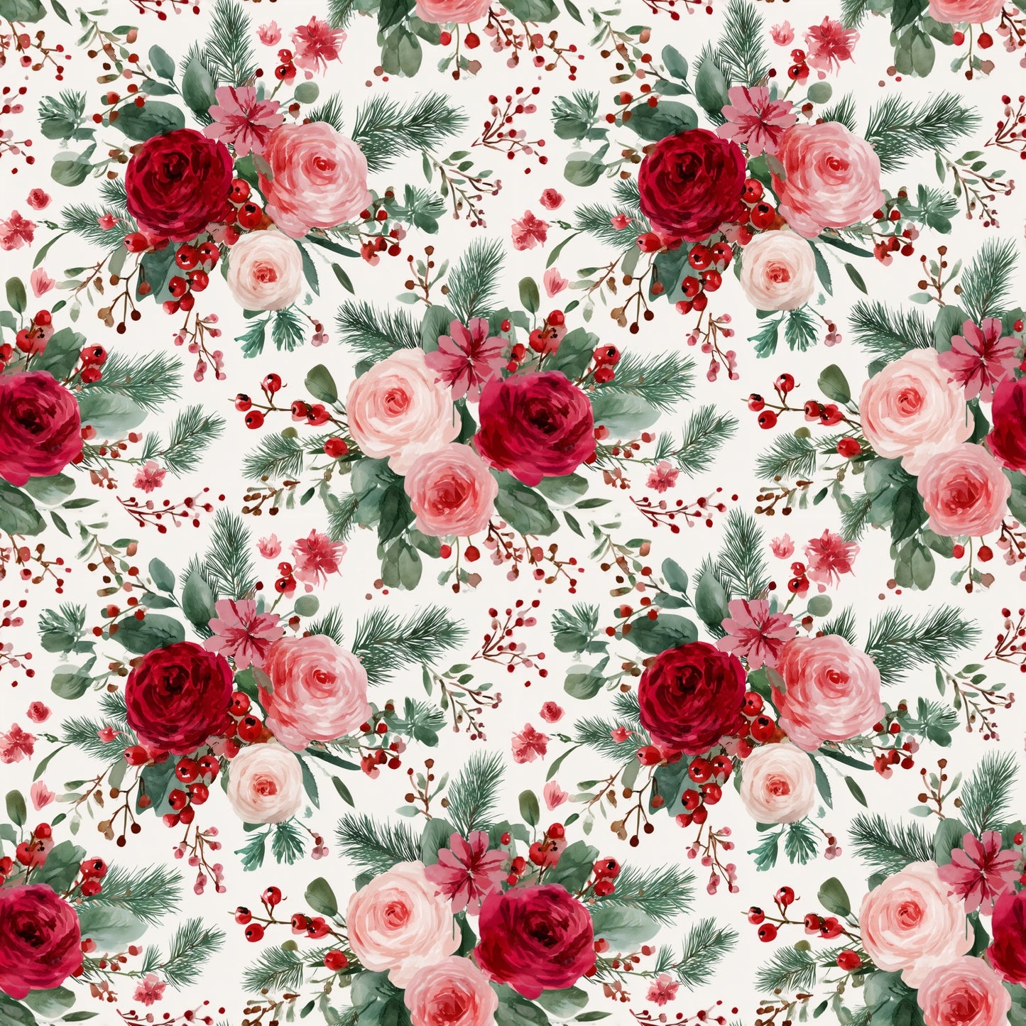 Festive Christmas Floral Digital Seamless Pattern