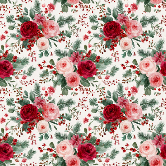 Festive Christmas Floral Digital Seamless Pattern
