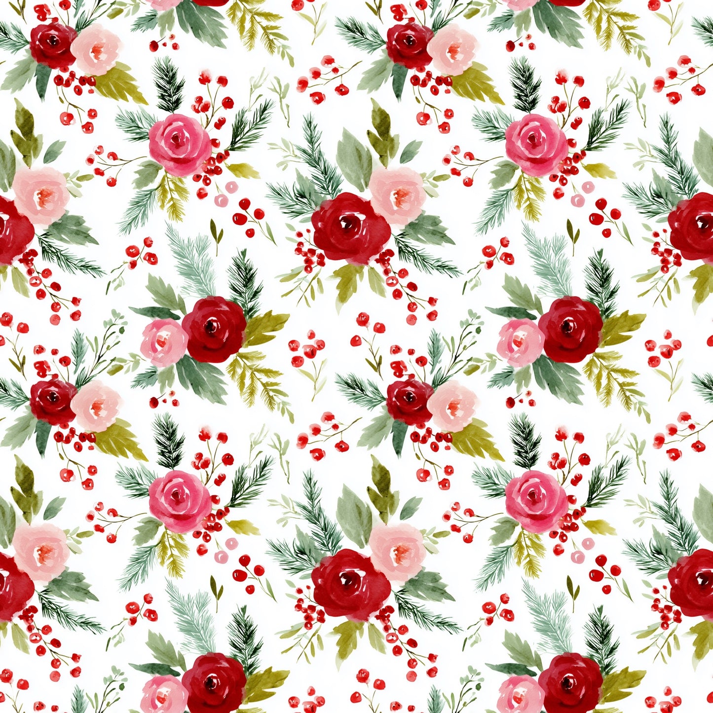 Festive Christmas Floral Digital Seamless Pattern