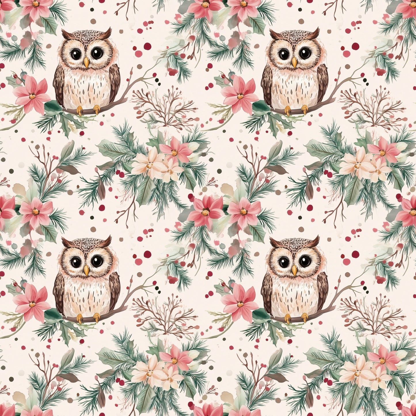 Festive Owl Digital Seamless Pattern