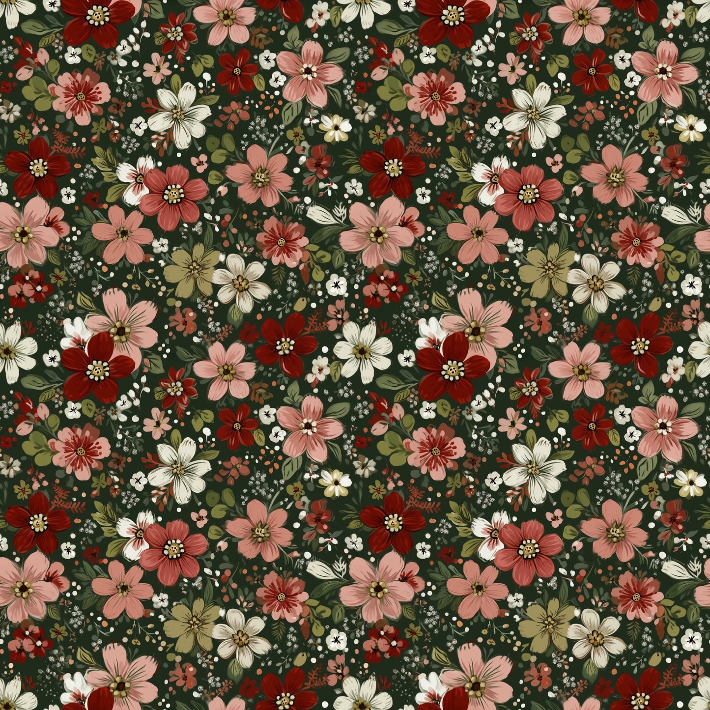 Festive Retro Floral Digital Seamless Pattern