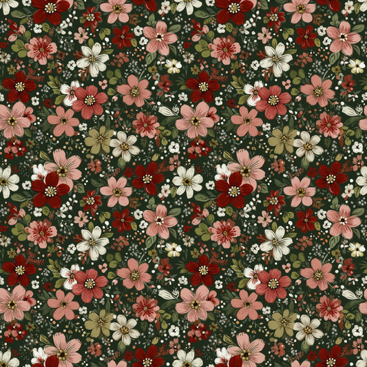 Festive Retro Floral Digital Seamless Pattern