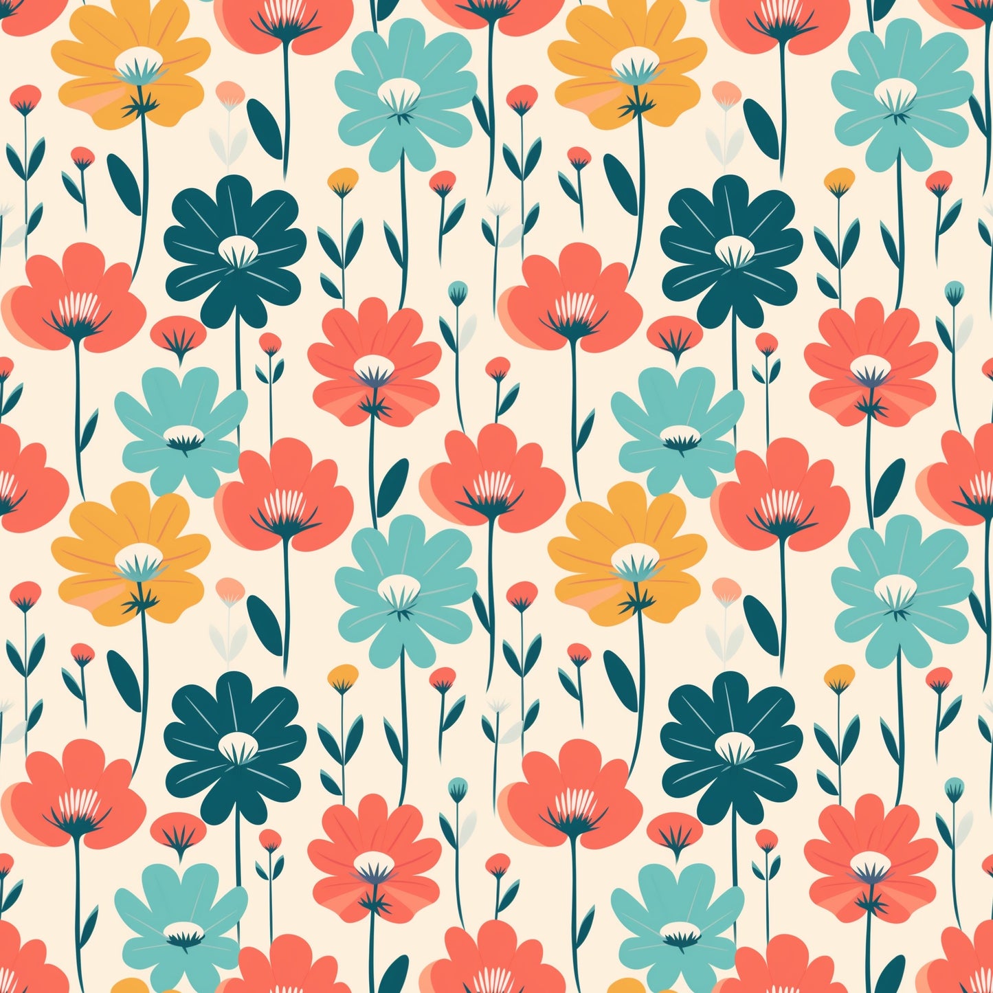 Feisty Flowers Digital Seamless Pattern