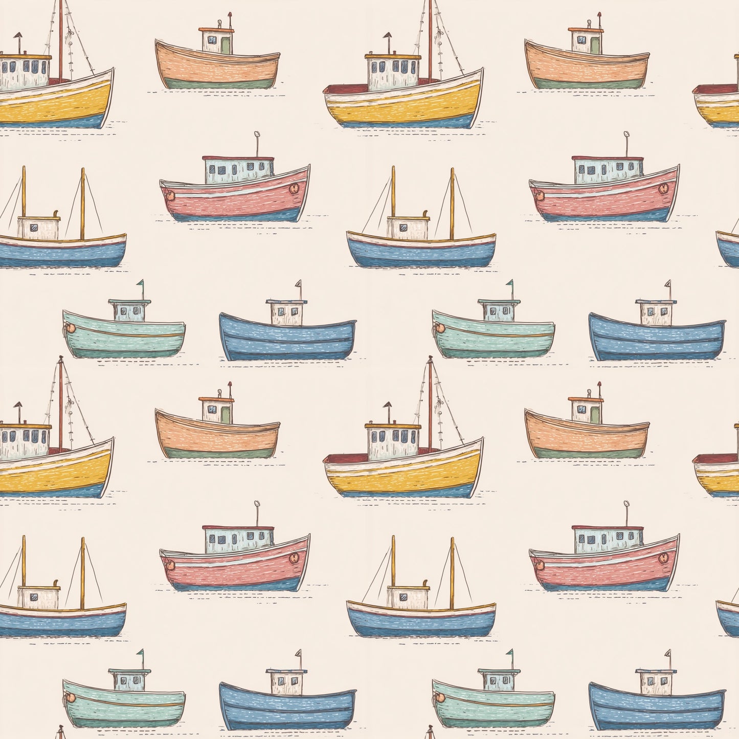 Fishing Boats Digital Seamless Pattern