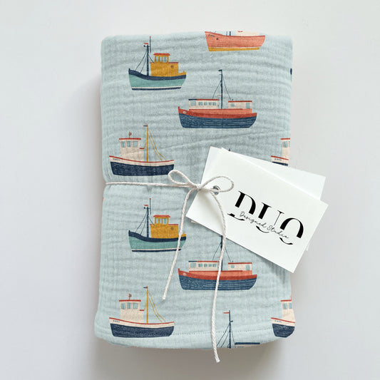 Fishing Boats on Blue Digital Seamless Pattern