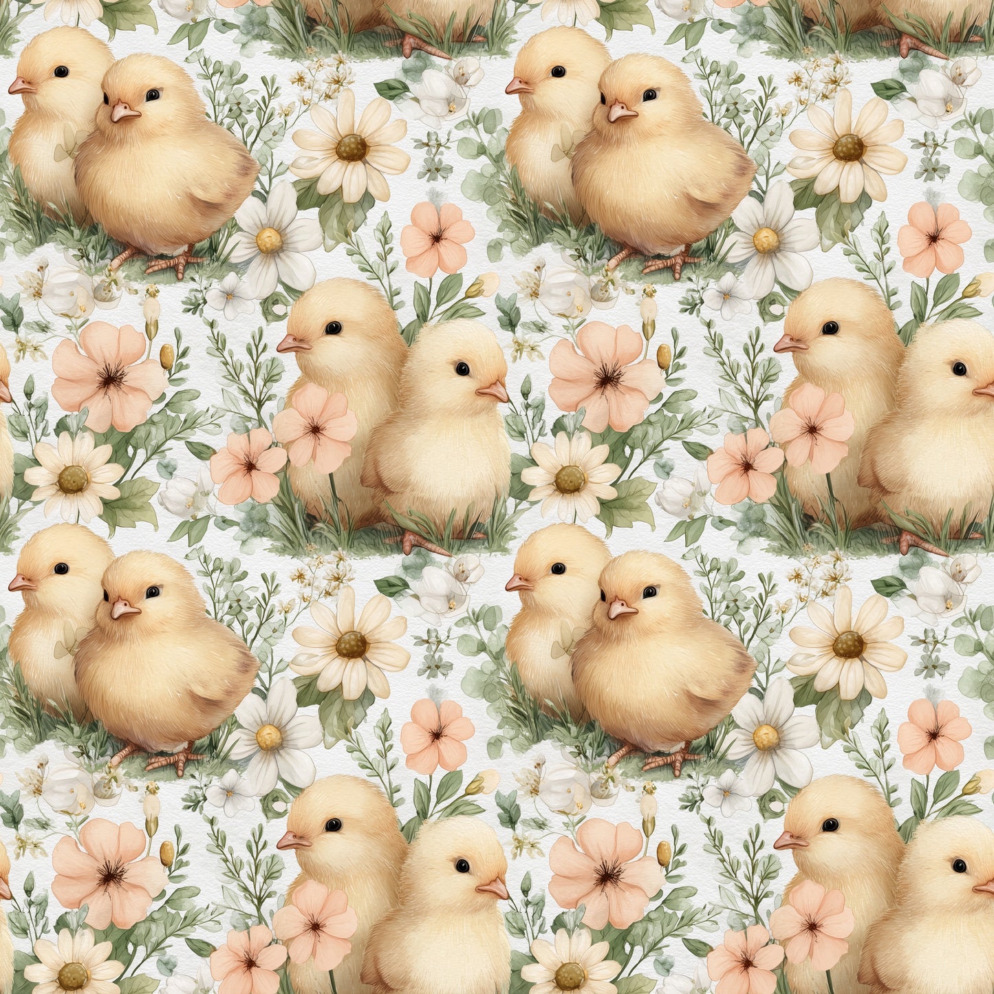 Floral Baby Chicks Digital Seamless Pattern