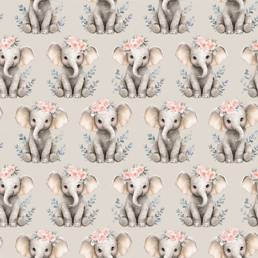 Floral Baby Elephants Digital Seamless Pattern