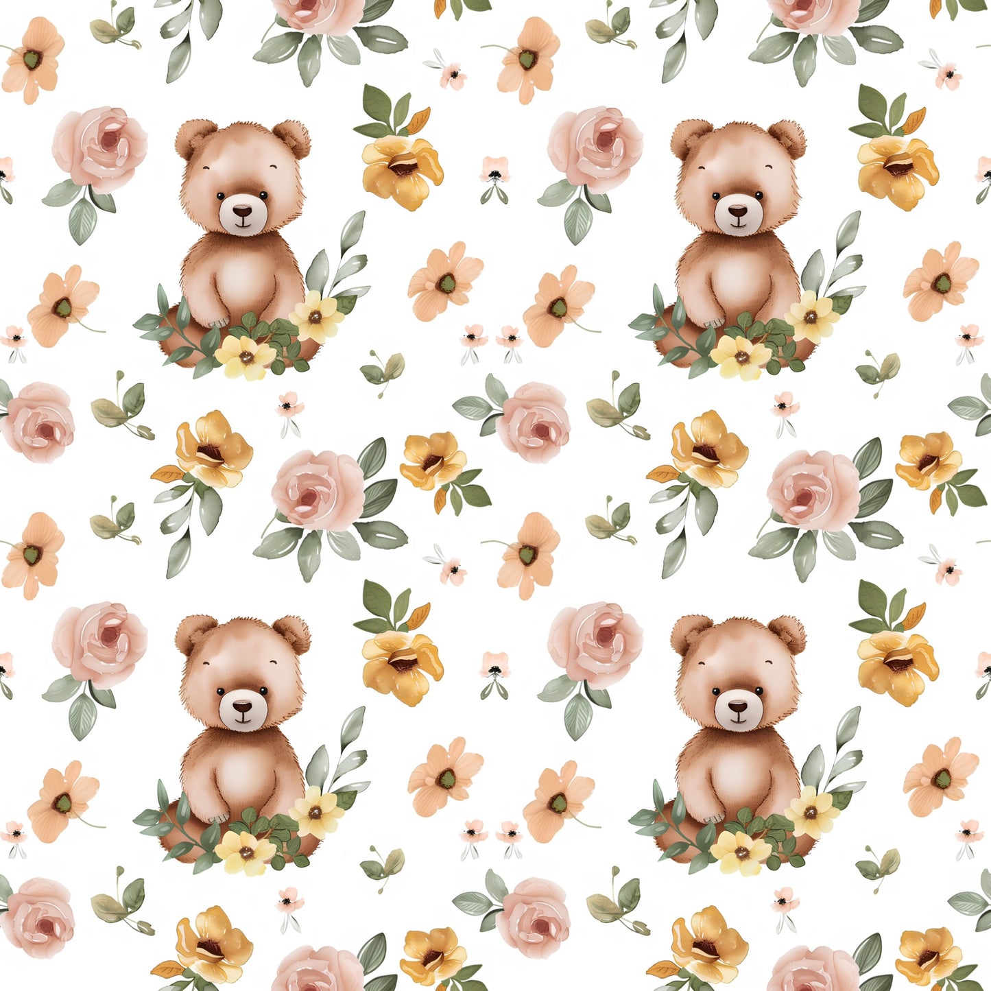Floral Bear Digital Seamless Pattern