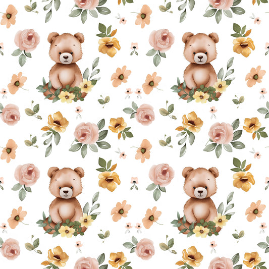 Floral Bear Digital Seamless Pattern