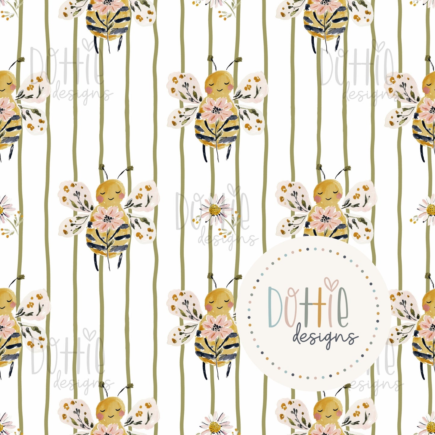 Floral Bee Khaki Stripe