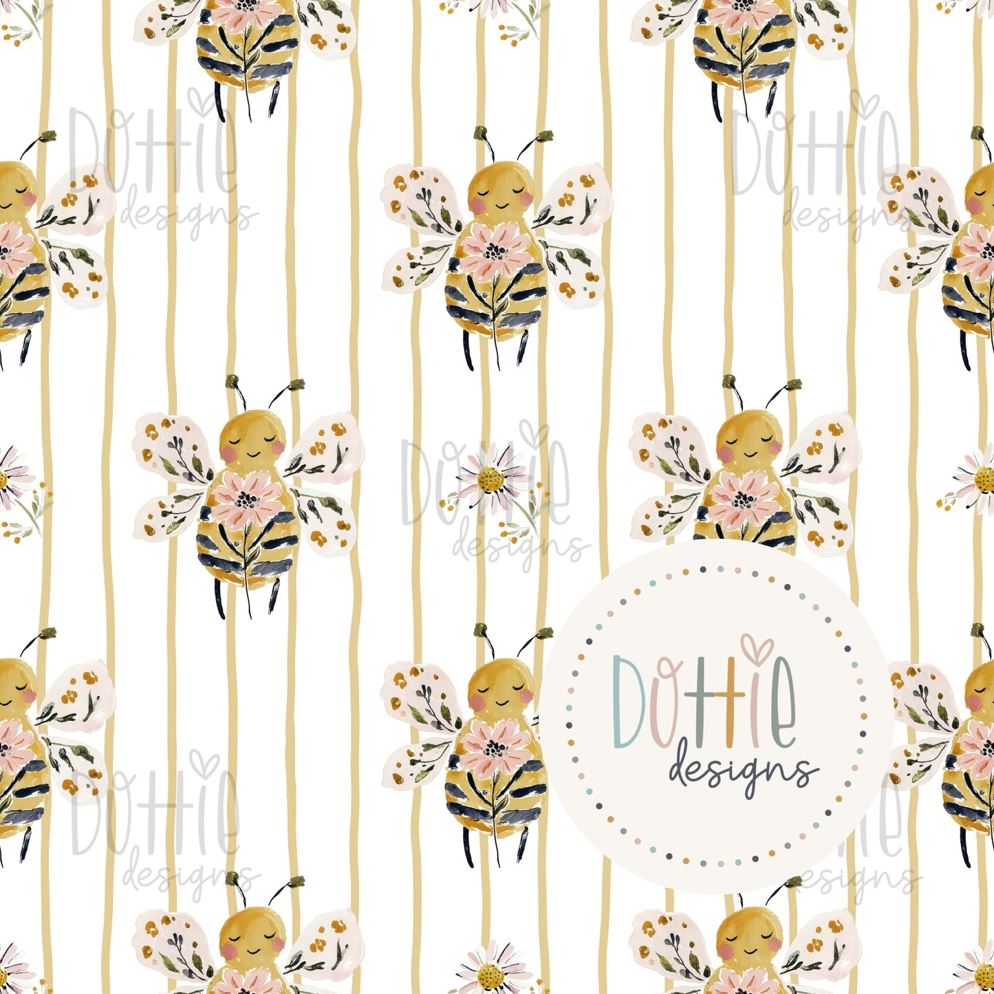 Floral Bee Mustard Stripe