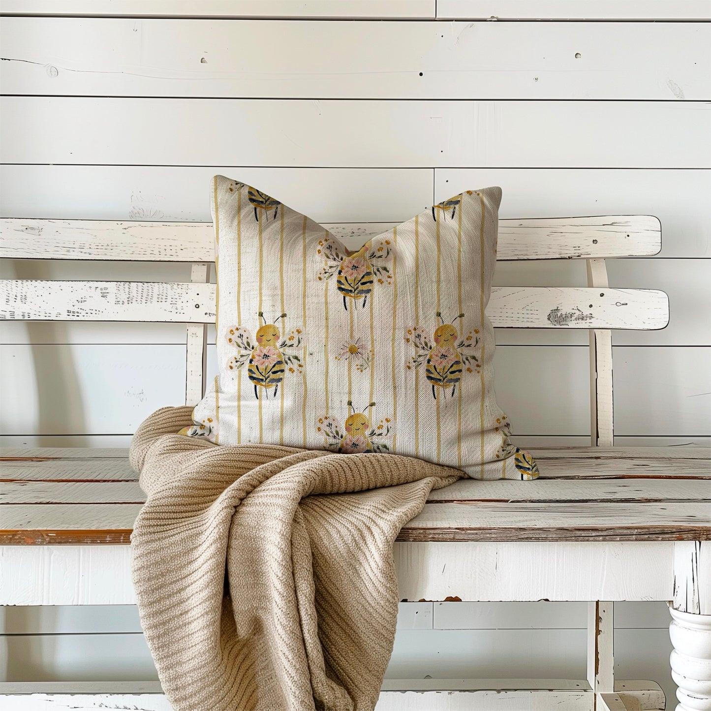 Floral Bee Mustard Stripe