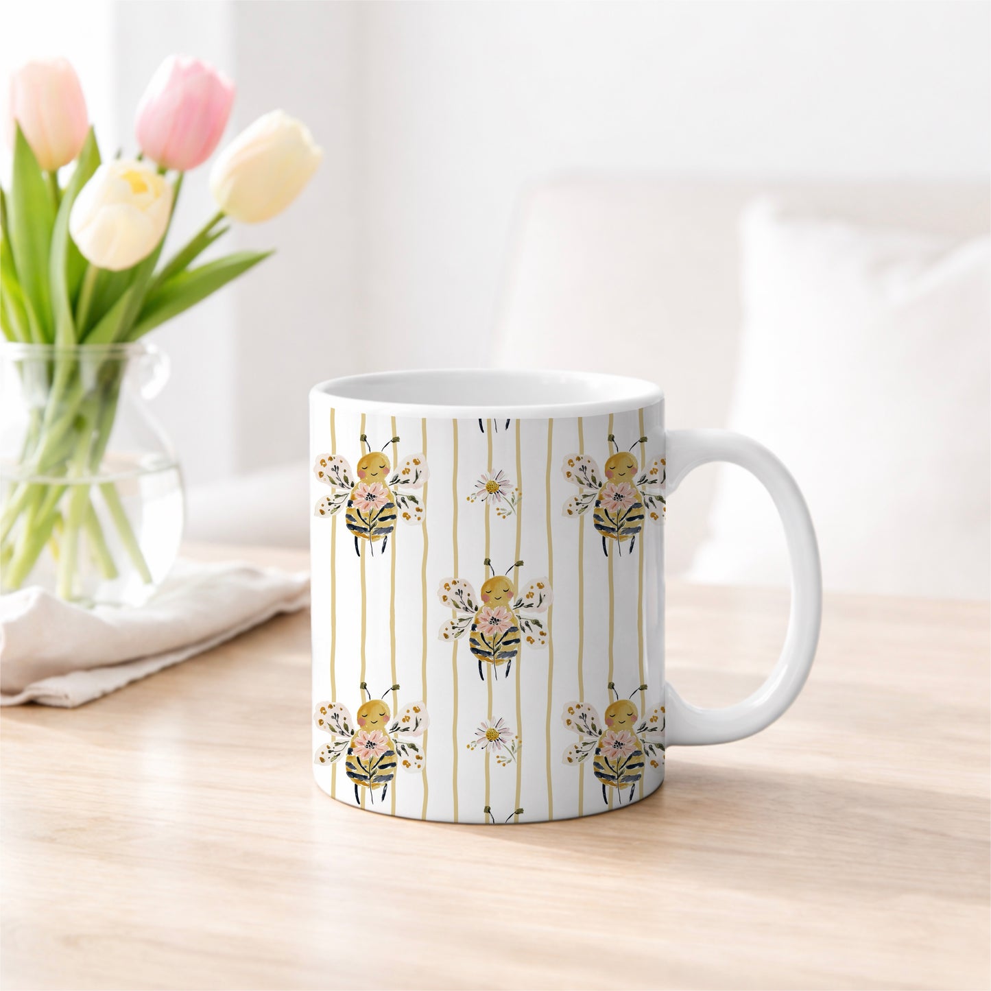 Floral Bee Mustard Stripe