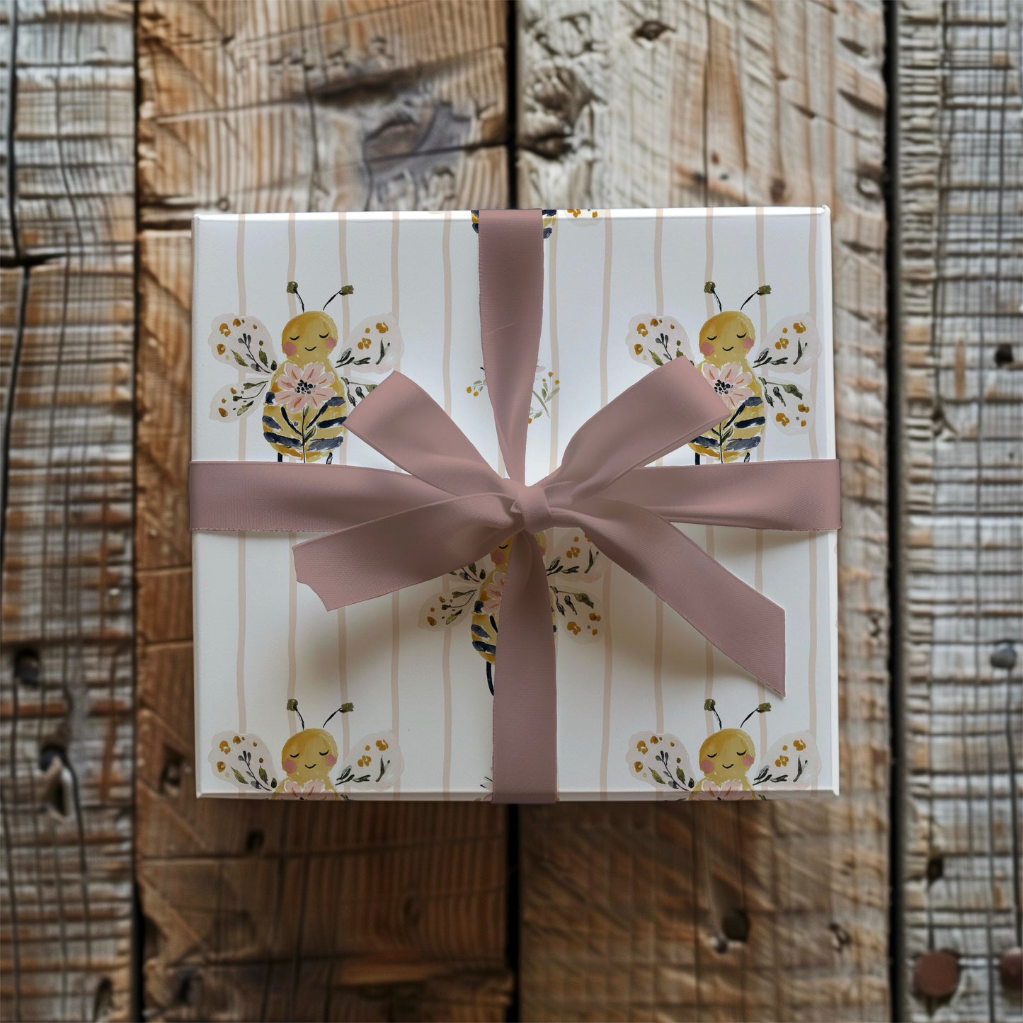 Floral Bee Pink Stripe
