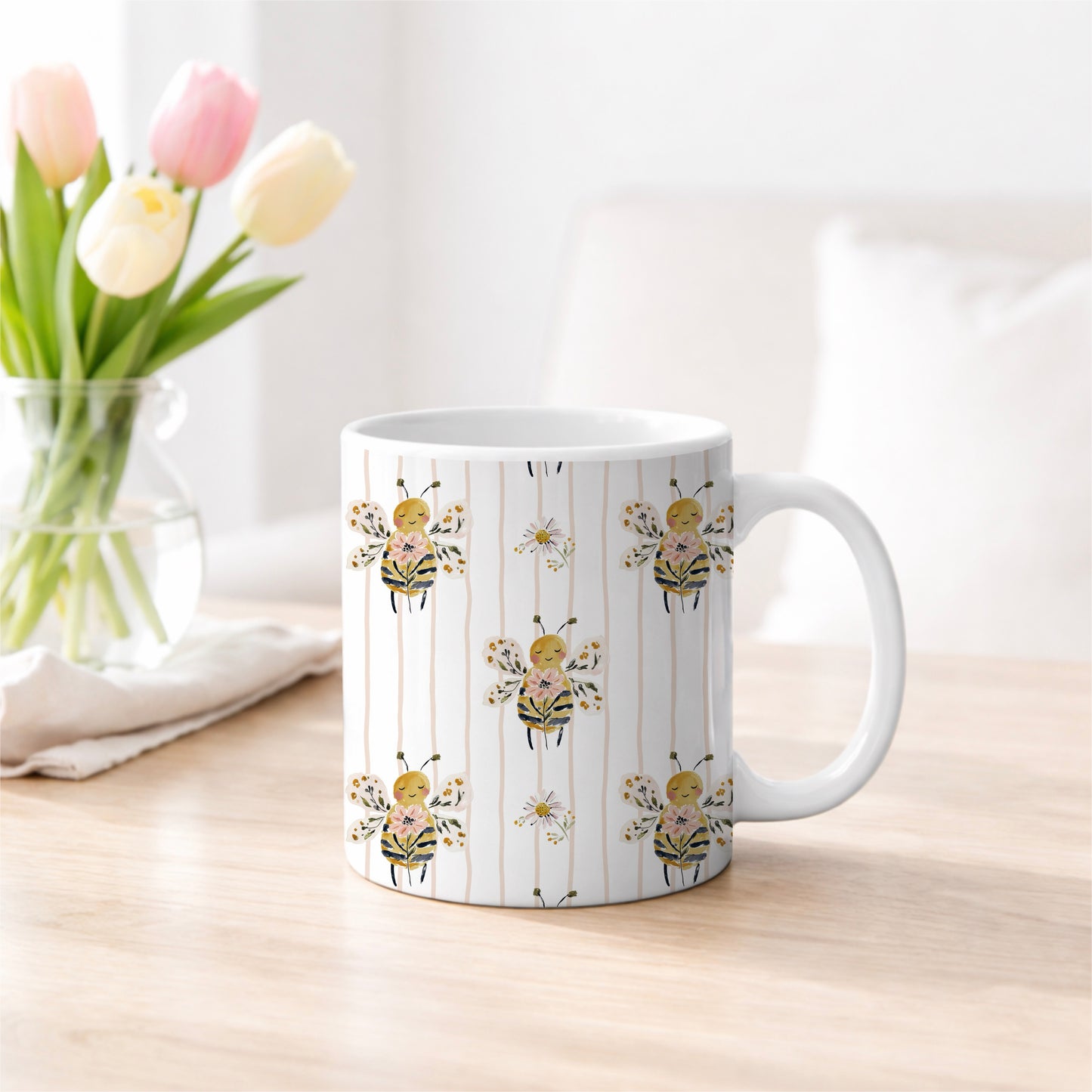 Floral Bee Pink Stripe