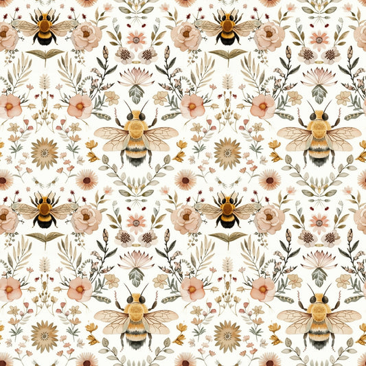 Floral Bees Digital Seamless Pattern