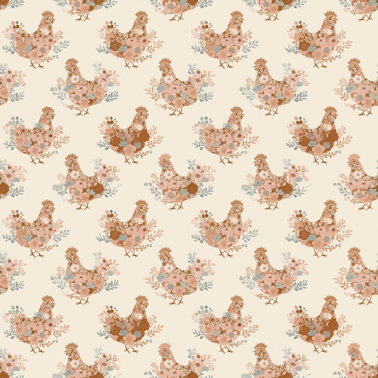 Floral Boho Chickens Digital Seamless Pattern