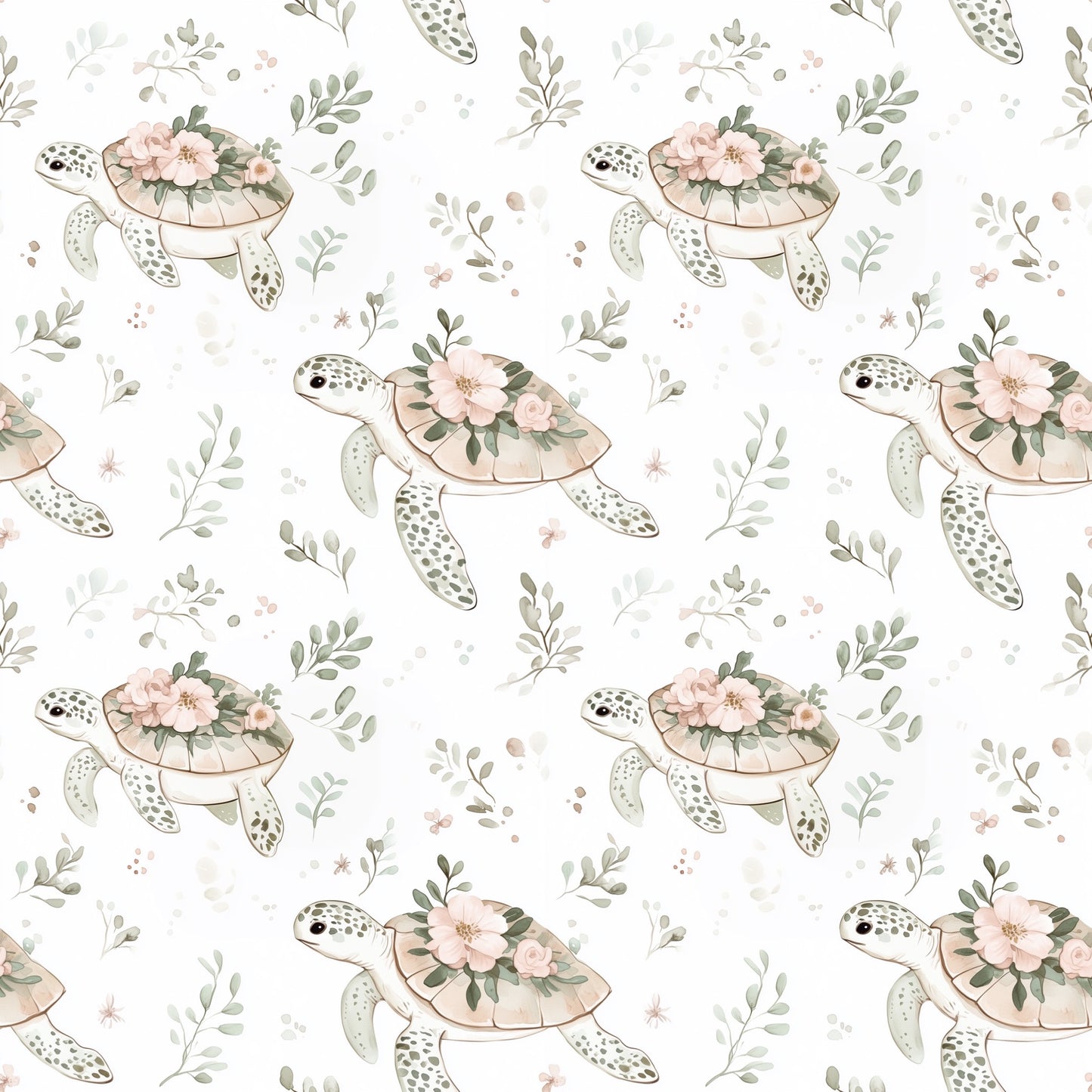 Floral Boho Turtles Digital Seamless Pattern
