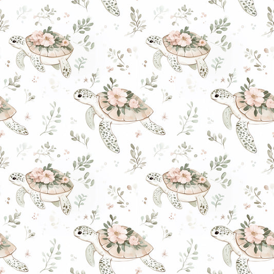 Floral Boho Turtles Digital Seamless Pattern