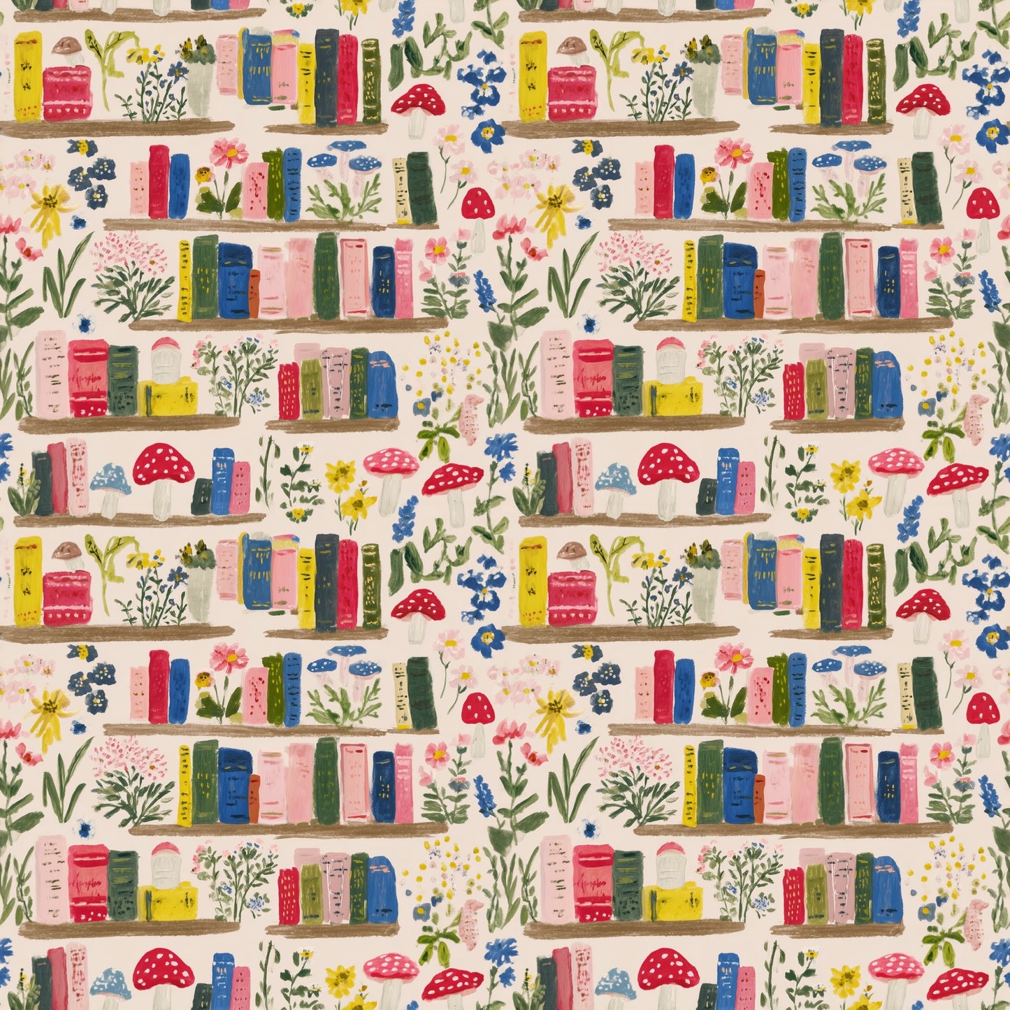Floral Bookshelves Digital Seamless Pattern