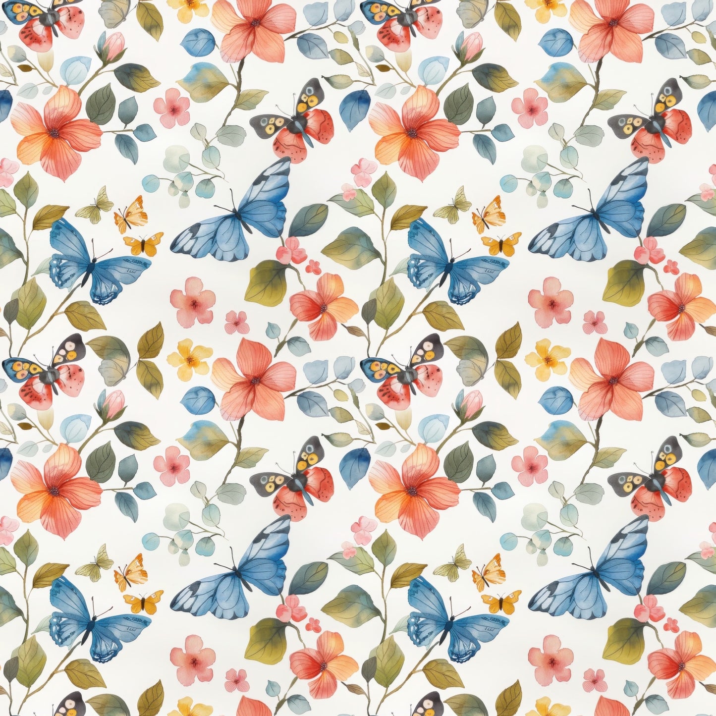 Floral Butterflies Digital Seamless Pattern