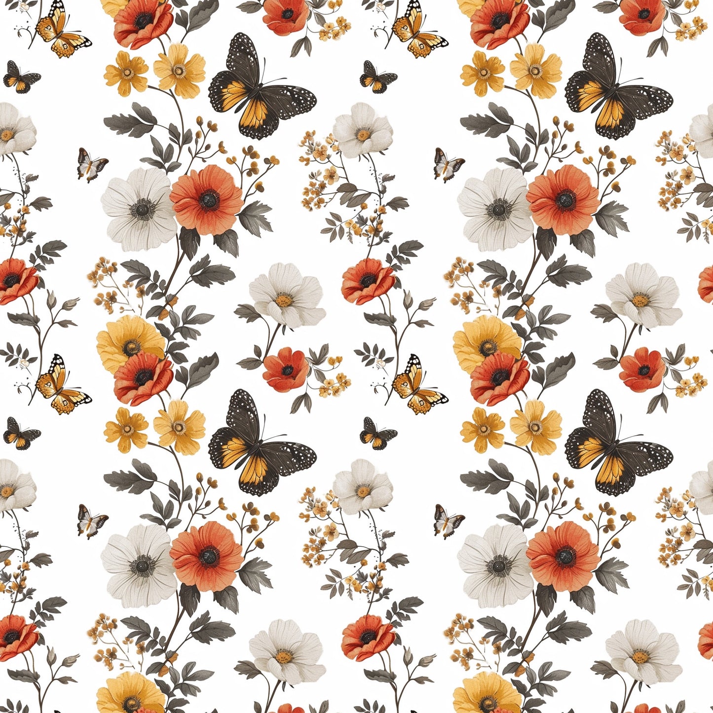 Floral Butterflies Digital Seamless Pattern