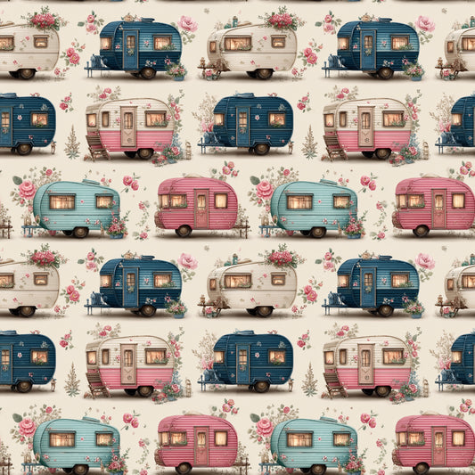 Floral Camping Digital Seamless Pattern