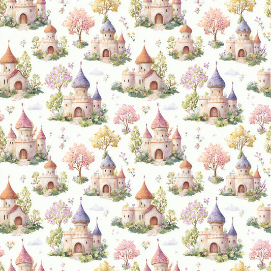Floral Castles Digital Seamless Pattern