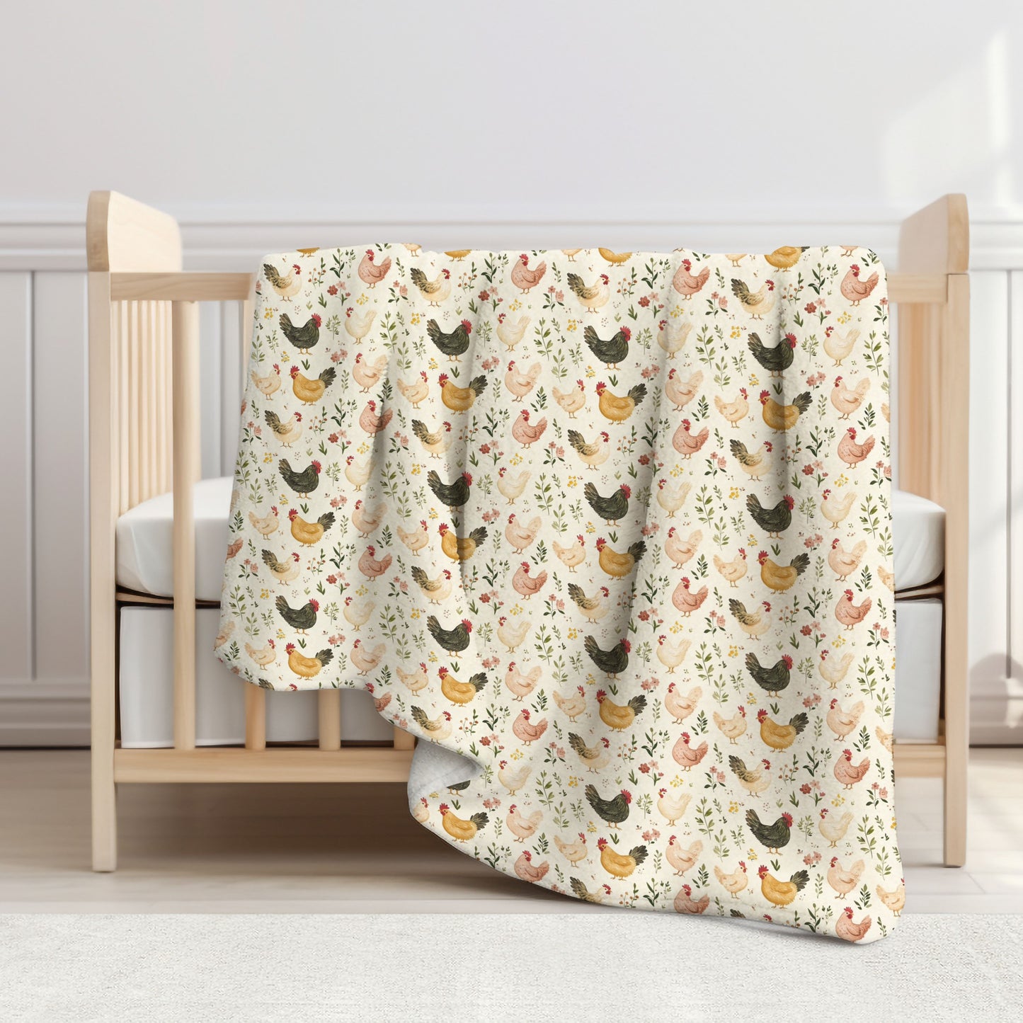 Floral Chickens Digital Seamless Pattern
