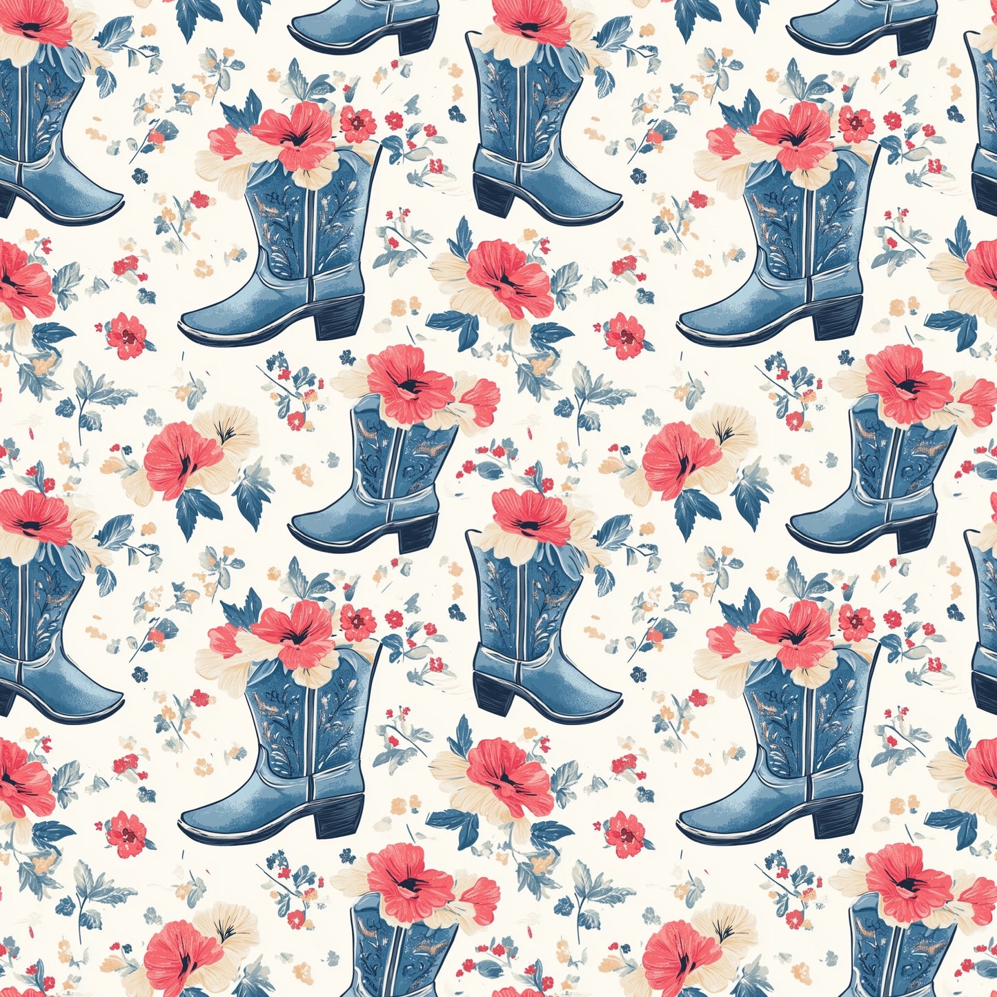 Floral Cowgirl Boots Digital Seamless Pattern