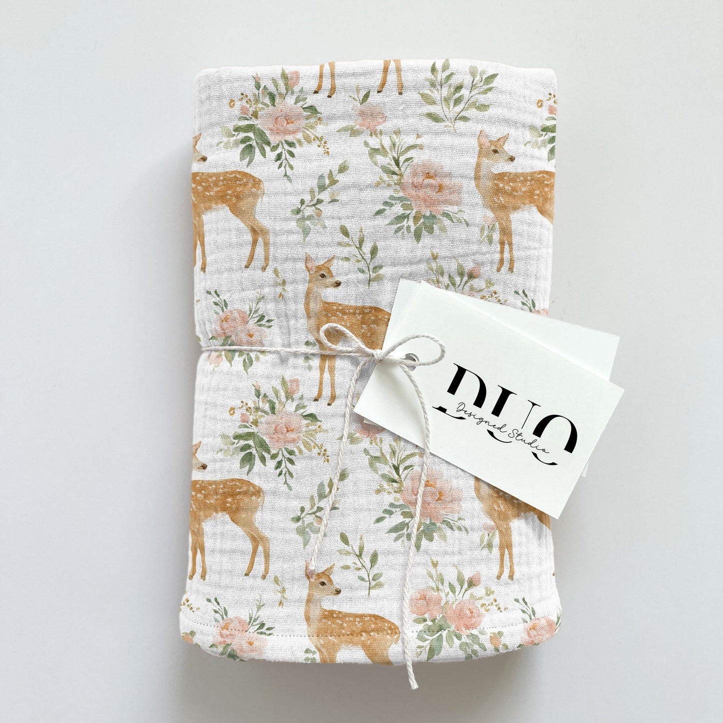 Floral Deer in White Digital Seamless Pattern