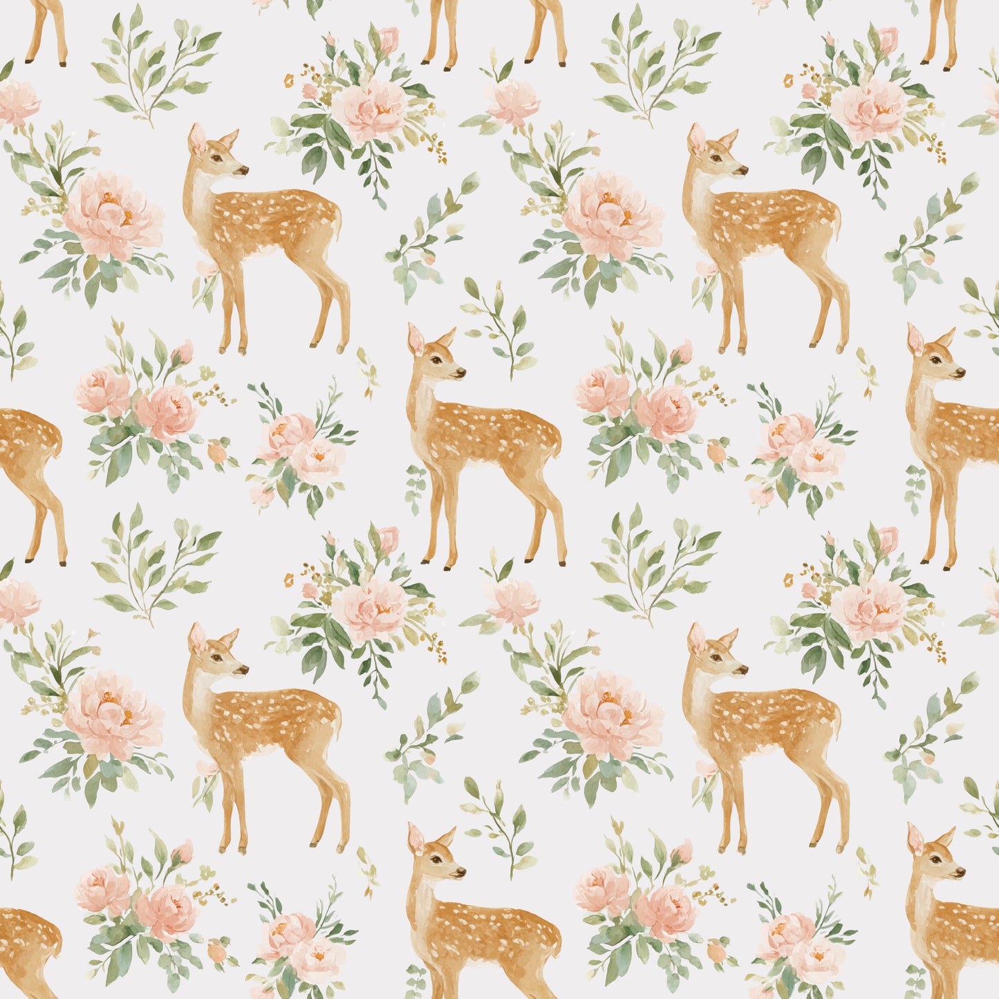 Floral Deer in Cream Digital Seamless Pattern