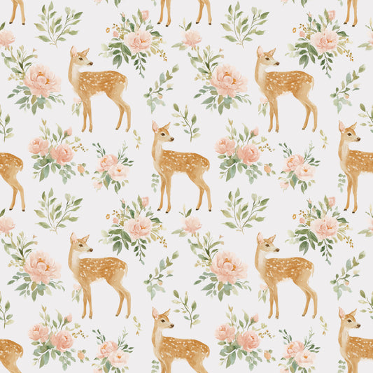 Floral Deer in Cream Digital Seamless Pattern