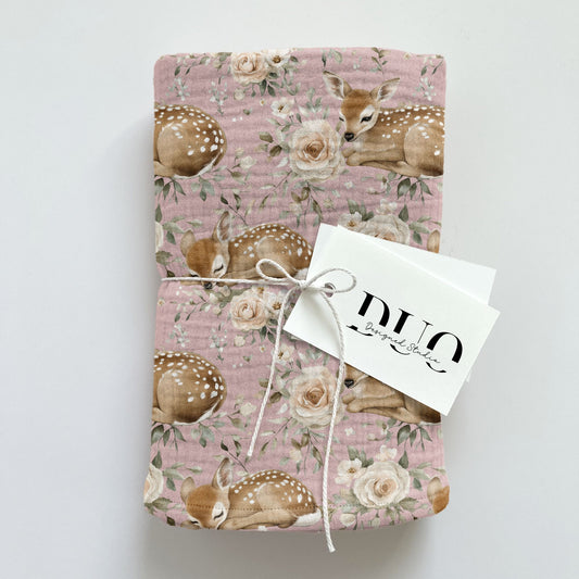 Floral Deer Dusky Pink Digital Seamless Pattern
