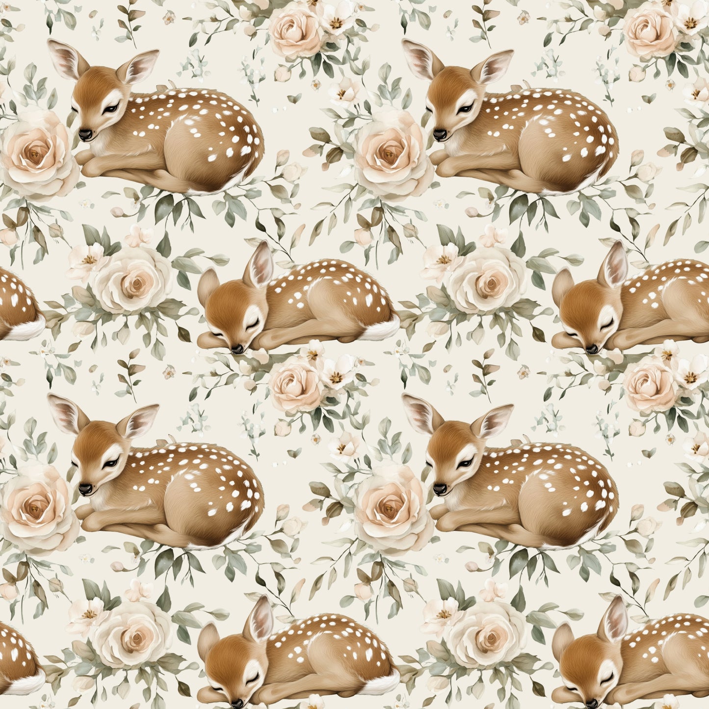 Floral Deer Cream Digital Seamless Pattern
