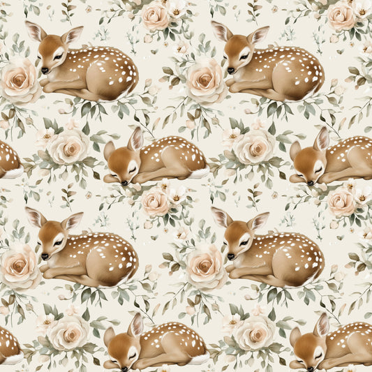 Floral Deer Cream Digital Seamless Pattern