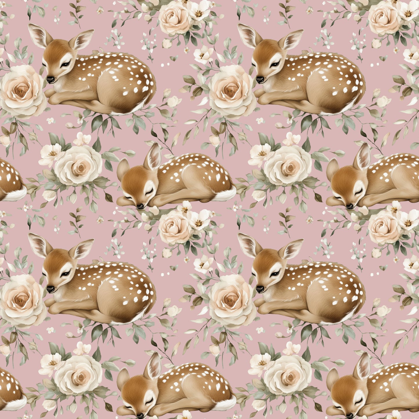 Floral Deer Dusky Pink Digital Seamless Pattern