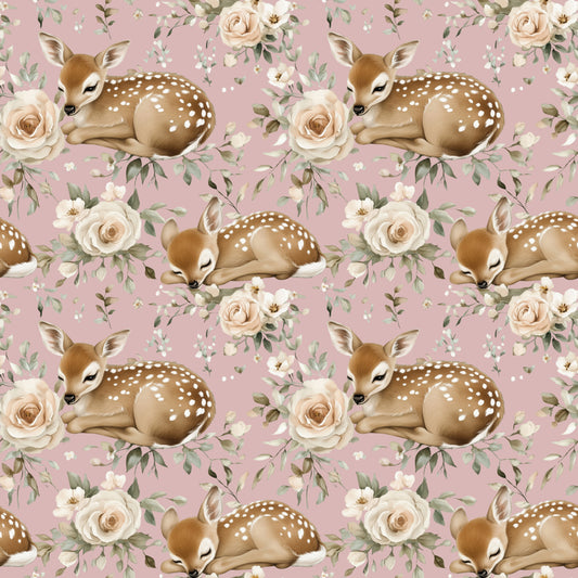 Floral Deer Dusky Pink Digital Seamless Pattern