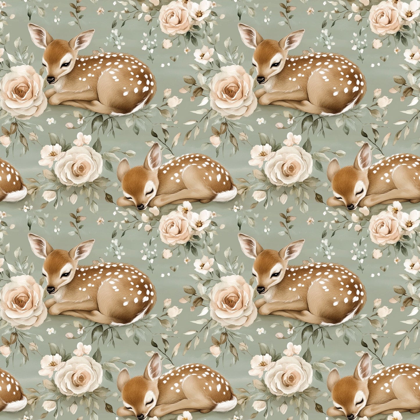 Floral Deer Woodland Digital Seamless Pattern