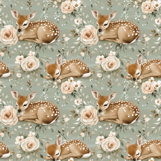 Floral Deer Woodland Digital Seamless Pattern