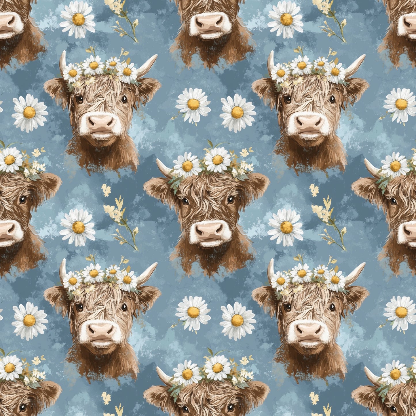 Floral Denim Cow Digital Seamless Pattern