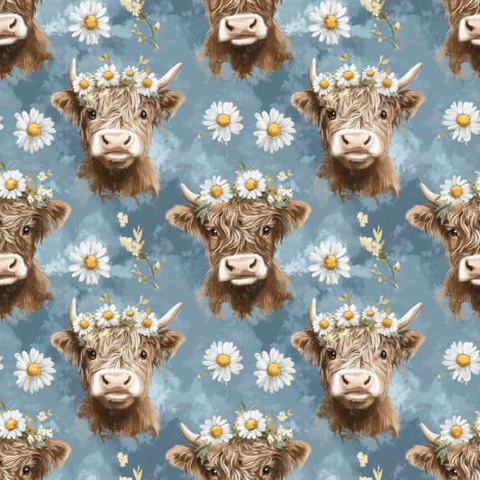Floral Denim Cow Digital Seamless Pattern