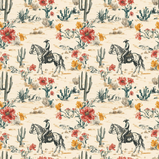 Floral Desert Cowboy Digital Seamless Pattern