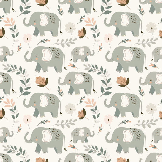 Floral Elephant Family Digital Seamless Pattern